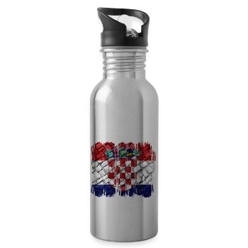 Kroatien hrvatska kroatien hrv hr zagreb geteilte Flagge - Trinkflasche mit integriertem Trinkhalm - Lightsilver - Rechts