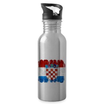 Kroatien hrvatska kroatien hrv hr zagreb geteilte Flagge - Trinkflasche mit integriertem Trinkhalm - Lightsilver - Rechts