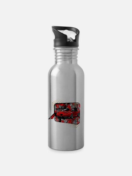 Gtr rot - Trinkflasche mit integriertem Trinkhalm - Lightsilver
