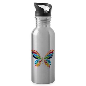 Papillon - Gourde avec paille intégrée - argent clair - Droite