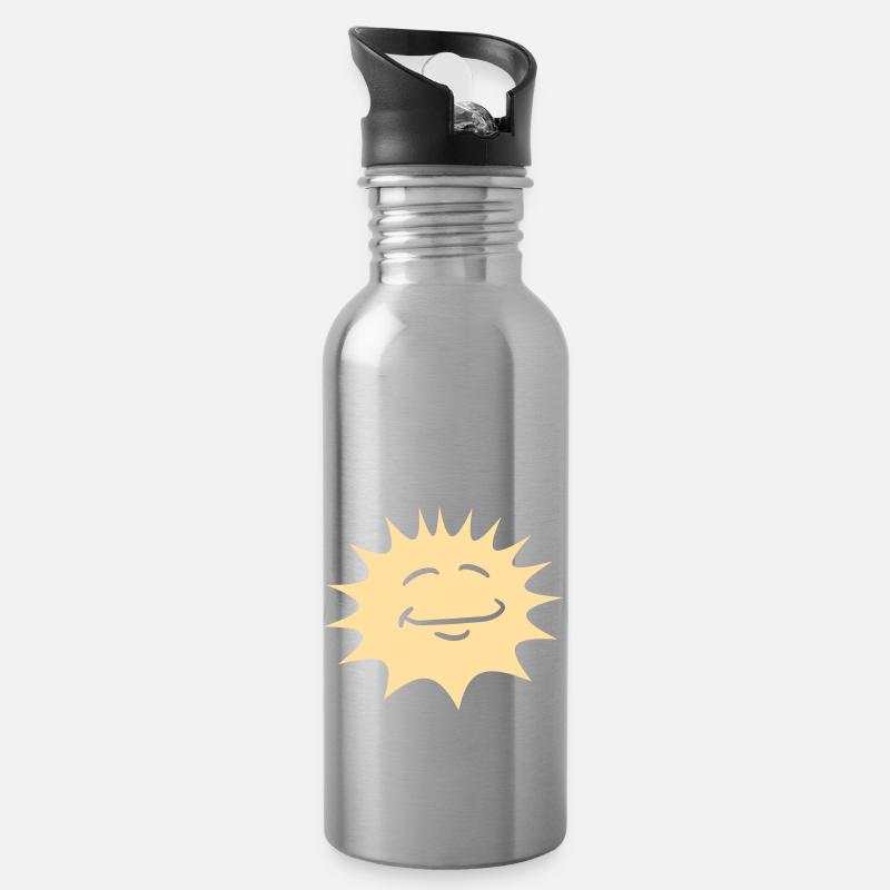 Helle Sonne Lustiges Gesicht Lächeln Comic Cartoon - Trinkflasche mit integriertem Trinkhalm - Lightsilver