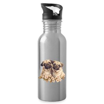 Mopspaar Mops - Trinkflasche mit integriertem Trinkhalm - Lightsilver - Rechts