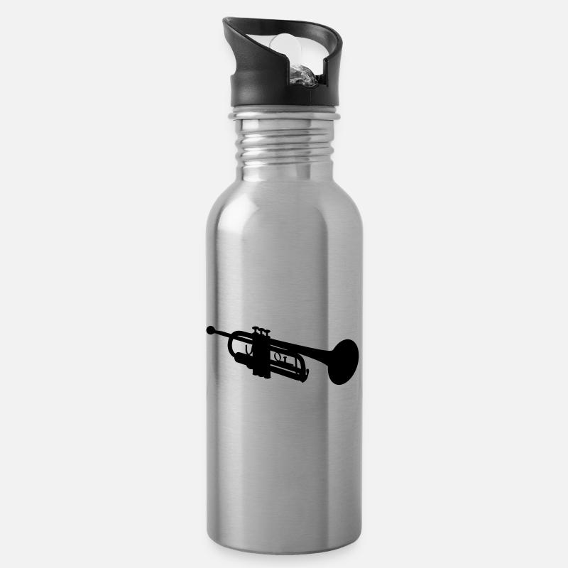 Trompete Silhouette - Trinkflasche mit integriertem Trinkhalm - Lightsilver
