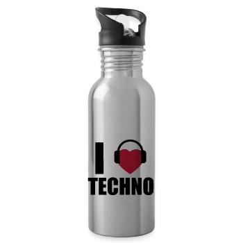 I LOVE TECHNO 1 - Trinkflasche mit integriertem Trinkhalm - Lightsilver - Rechts