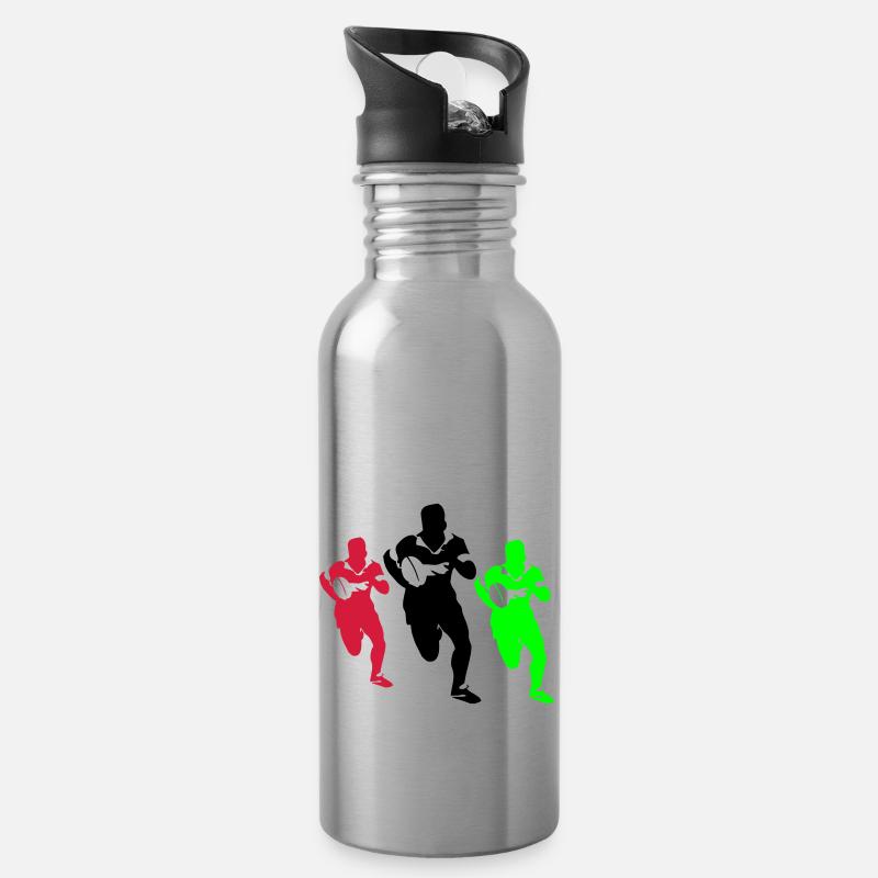 Rugby, Sport - Trinkflasche mit integriertem Trinkhalm - Lightsilver