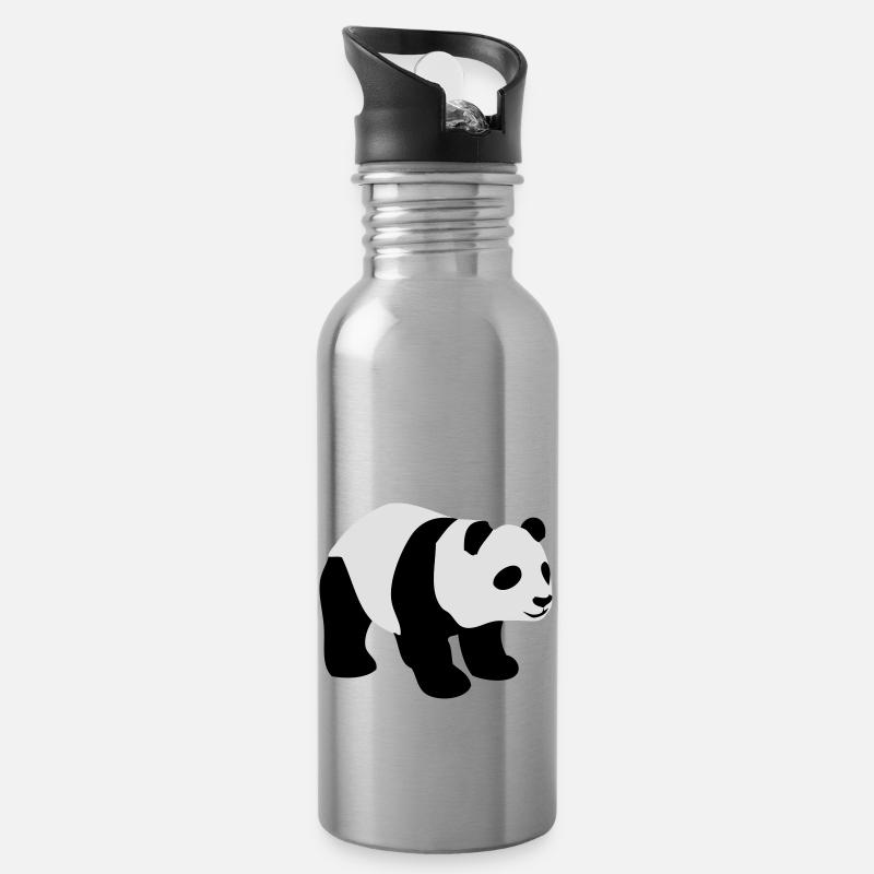 Panda - Water bottle with straw - silver