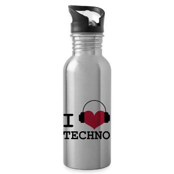 I Love Techno! - Trinkflasche mit integriertem Trinkhalm - Lightsilver - Rechts