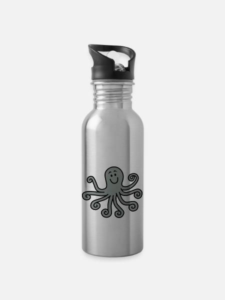 Krake - Trinkflasche mit integriertem Trinkhalm - Lightsilver
