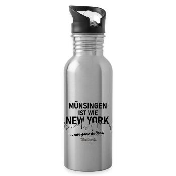 Münsingen ist wie New York - Trinkflasche mit integriertem Trinkhalm - Lightsilver - Rechts