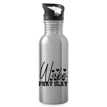 Wake Pray Slay - Water bottle with straw - silver - Right