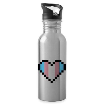 Transgender Pride Pixel Art Heart - Water bottle with straw - silver - Right