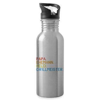 Papa Ehemann Held Grillmeister - Vatertag - Trinkflasche mit integriertem Trinkhalm - Lightsilver - Rechts
