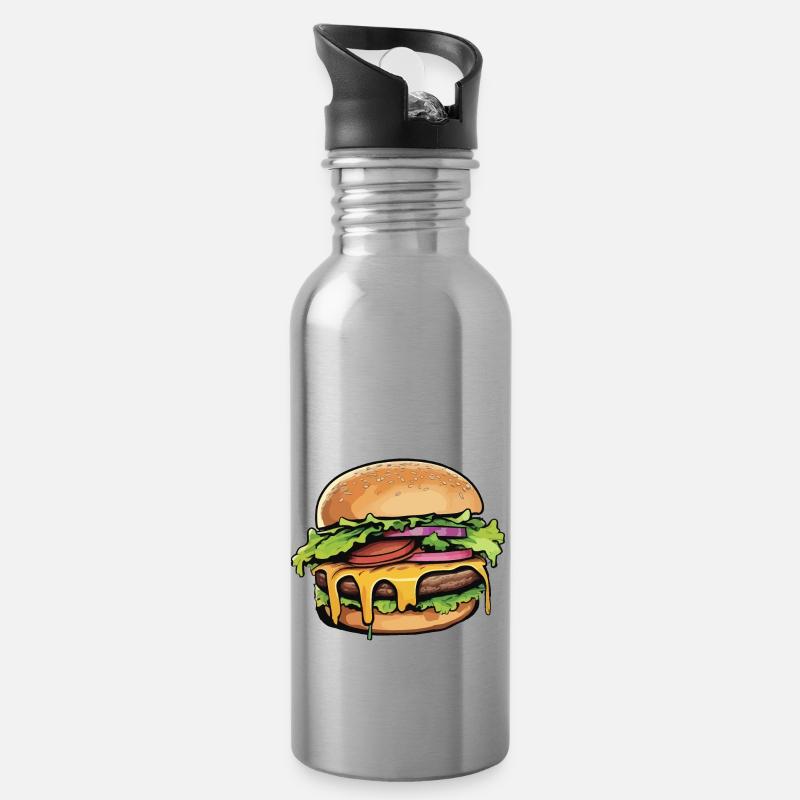 hamburger - Trinkflasche mit integriertem Trinkhalm - Lightsilver