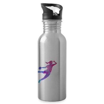 Frauen und Mädchen Handball Geschenkidee - Trinkflasche mit integriertem Trinkhalm - Lightsilver - Rechts