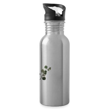 Number 25 Floral Green -25th Floral Birthday - Water bottle with straw - silver - Right