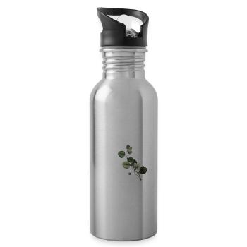 Number 60 Floral Green - 60th Birthday Floral - Water bottle with straw - silver - Right