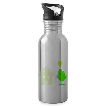 haus baum - Trinkflasche mit integriertem Trinkhalm - Lightsilver - Rechts