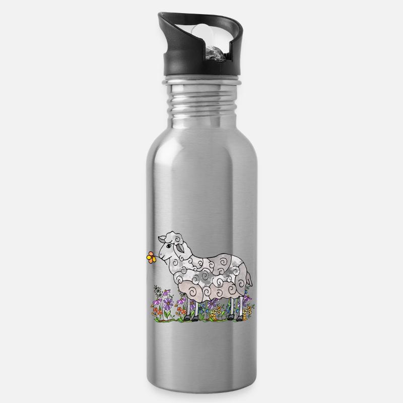 Schaf - Trinkflasche mit integriertem Trinkhalm - Lightsilver