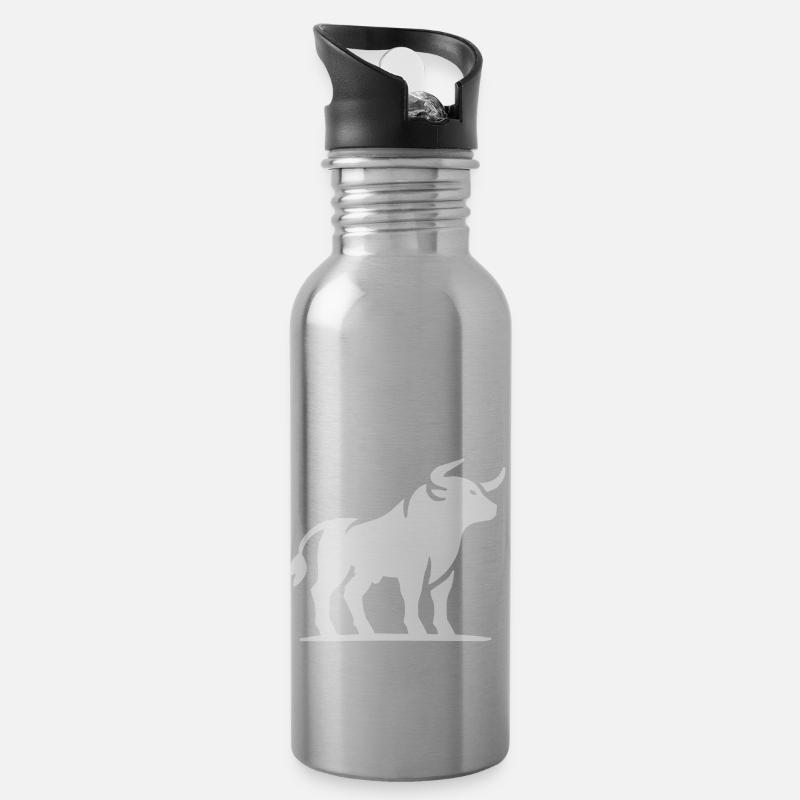 stier tier - Trinkflasche mit integriertem Trinkhalm - Lightsilver