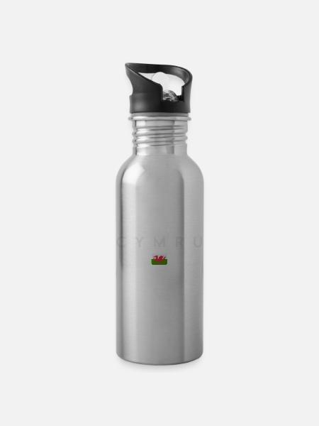 Flag of Wales, Welsh pride - Water bottle with straw - silver