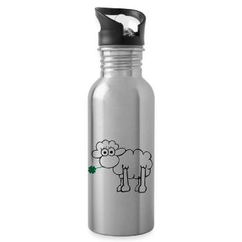 Sheep with clover - Water bottle with straw - silver - Right