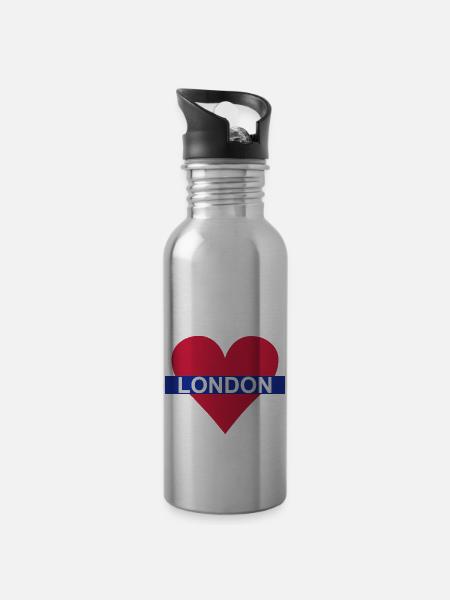 Love London - Underground - Gourde avec paille intégrée - argent clair