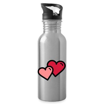 Valentine's Heart: Double Heart - Water bottle with straw - silver - Right