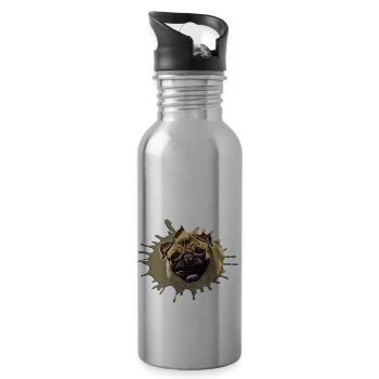 gxp hungry pug dog vector art - Water bottle with straw - silver - Right