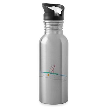 Standup paddle stick figure, woman water floating - Water bottle with straw - silver - Right