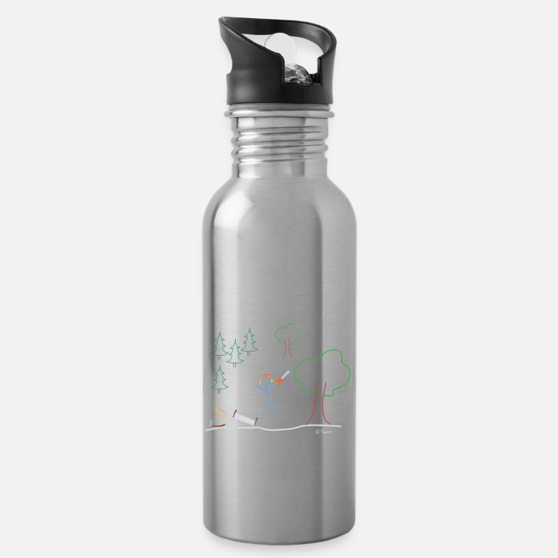 Holzfäller Strichmännchen, Wald Baum Motorsäge - Trinkflasche mit integriertem Trinkhalm - Lightsilver
