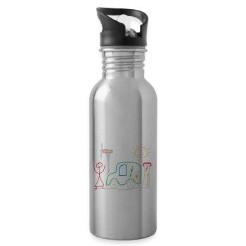 Elektroauto Strom Strichmännchen, regenerativ - Trinkflasche mit integriertem Trinkhalm - Lightsilver - Rechts
