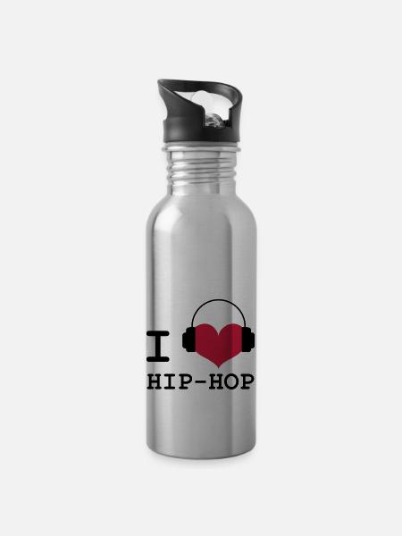 I Love Hip-Hop - Water bottle with straw - silver
