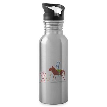 Reitlehrer Strichmännchen, Frau Pferd Ponny Hengst - Trinkflasche mit integriertem Trinkhalm - Lightsilver - Rechts