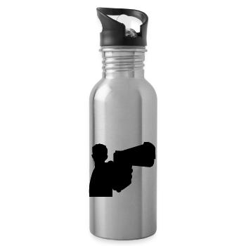 Mann mit Waffe - Trinkflasche mit integriertem Trinkhalm - Lightsilver - Rechts