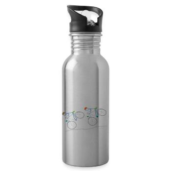 Road bike bicycle driving, funny stickman - Water bottle with straw - silver - Right