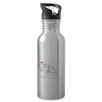 Cycling Stick Figure, Team Crew Fun - Water bottle with straw - silver - Right