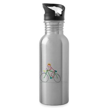 Road bike stick figure woman mobility sustainable - Water bottle with straw - silver - Right
