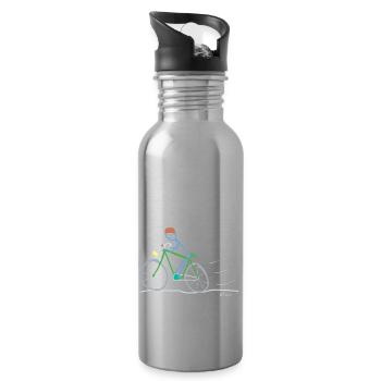 Road bike stickman, environmental protection sustainable - Water bottle with straw - silver - Right