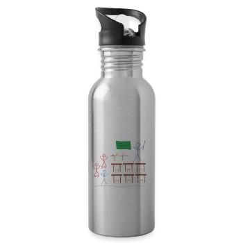 Strichmännchen Schulklasse Unterricht Pause Arbeit - Trinkflasche mit integriertem Trinkhalm - Lightsilver - Rechts