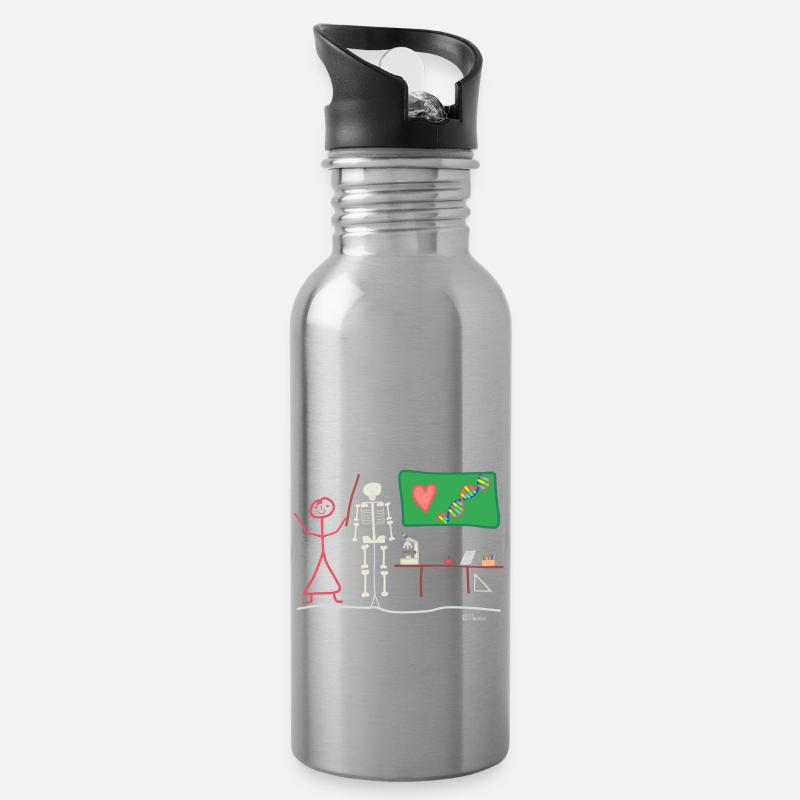 Biologie Strichmännnchen Schule Mensch Lehrer - Trinkflasche mit integriertem Trinkhalm - Lightsilver