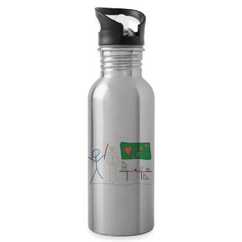 Lehrer Schüler Strichmännnchen Biologie Natur - Trinkflasche mit integriertem Trinkhalm - Lightsilver - Rechts
