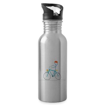 Fahrrad e Bike Strichmännchen Pedale treten fahren - Trinkflasche mit integriertem Trinkhalm - Lightsilver - Rechts