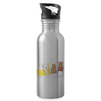 Forklift stick figure logistics woman warehouse - Water bottle with straw - silver - Right