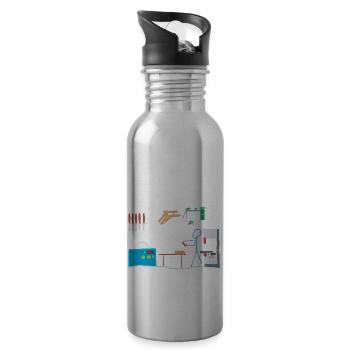 Tischler Schreiner Strichmännchen Handwerk Holz - Trinkflasche mit integriertem Trinkhalm - Lightsilver - Rechts