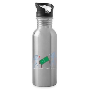 Tischtennis Strichmännchen Sport Ping Pong Spiel - Trinkflasche mit integriertem Trinkhalm - Lightsilver - Rechts