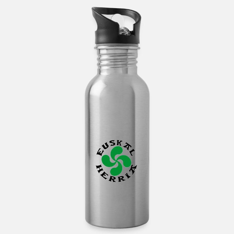 Croix Basque - Lauburu - Gourde avec paille intégrée - argent clair