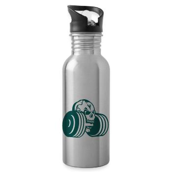 dumbbell skull bodybuilding - Water bottle with straw - silver - Right
