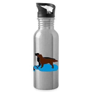 2 Flat Coated Retriever auf Dummy - Trinkflasche mit integriertem Trinkhalm - Lightsilver - Rechts