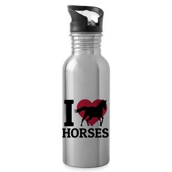I love Horses - Water bottle with straw - silver - Right