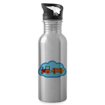 Roter Traktor / Traktor mit Hänger - Trinkflasche mit integriertem Trinkhalm - Lightsilver - Rechts